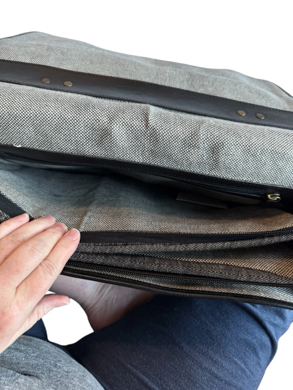 Men's Black Leather Briefcase with Shoulder Strap